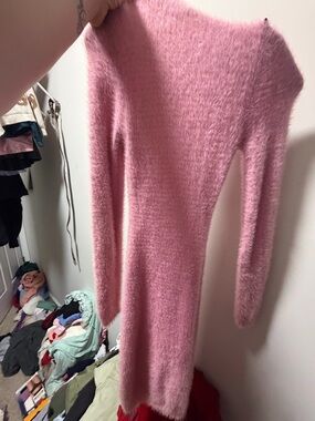 Fashion Nova Pink Fuzzy Long Sleeve Bodycon Dress